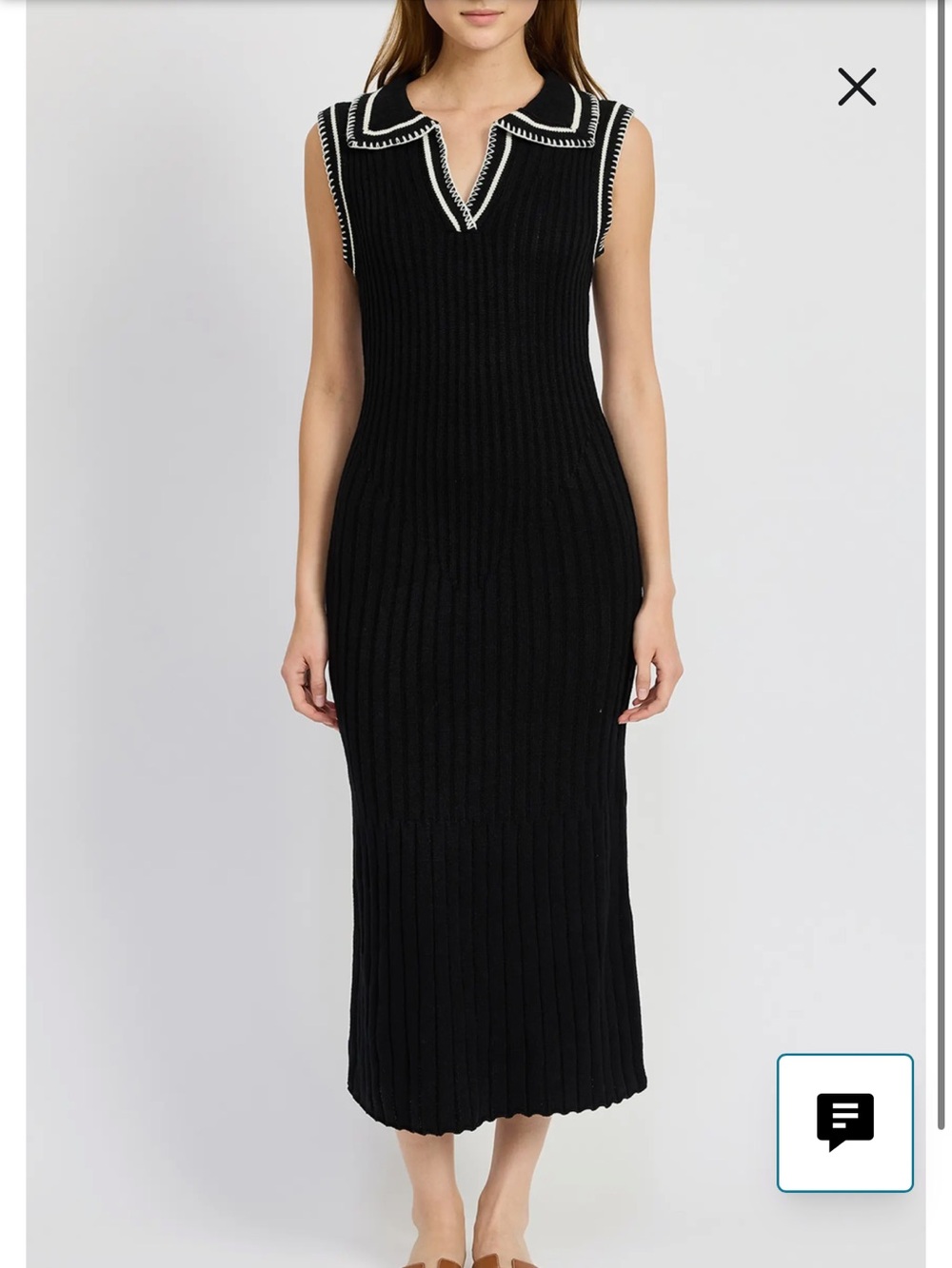 EN SAISON Sleeveless Black Ribbed Midi Dress with Contrast Trim